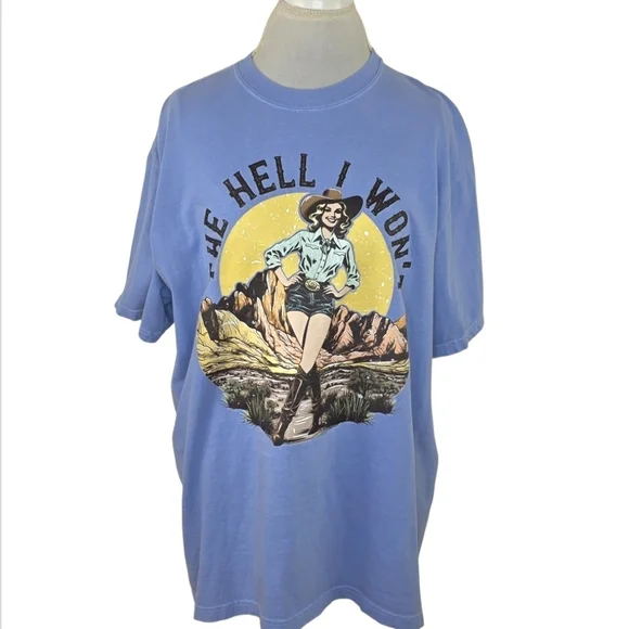"The Hell I Won't" Denim Blue Short Sleeve Unisex Tee Size XL - Picture 3 of 7